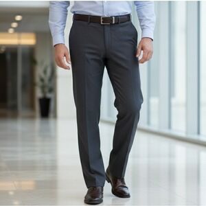 Zignone Biella Italy Vintage 100% Virgin Wool High Twist‎ Trousers Dark Gray 36